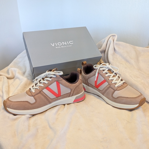 Vionic Women's Rechelle Sneakers Toffee Orange Accent Casual Minimalist Orthotic - Picture 4 of 9